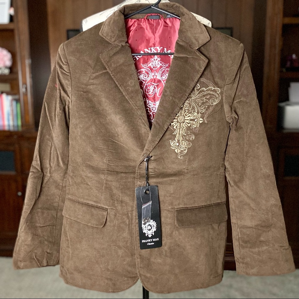 Franky Max Men’s Casual Blazer/Jacket 💯% Cotton Embroidery Rhinestones Size S